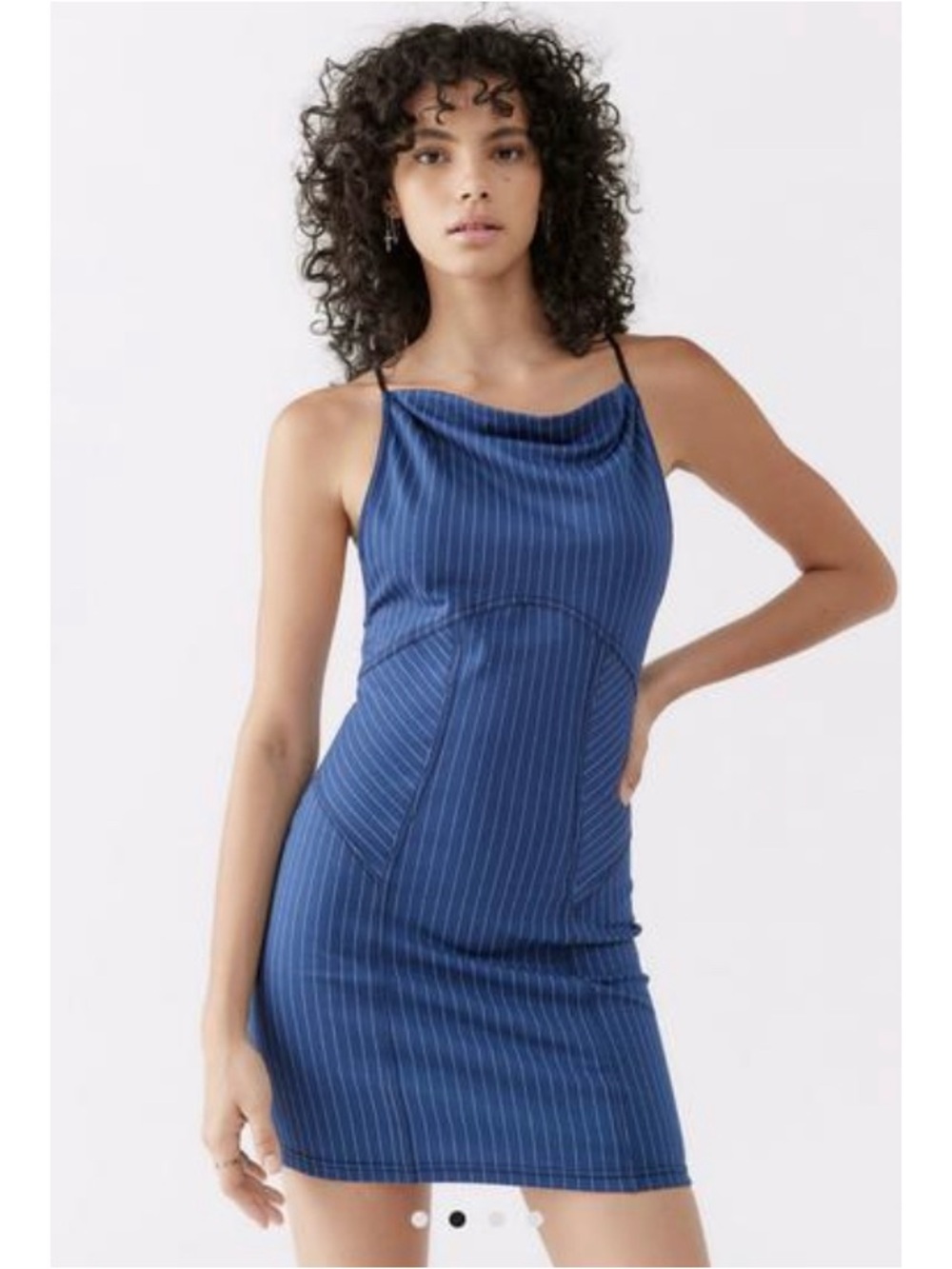 Urban Outfitters Blue Pinstripe High Neck Mini Dress